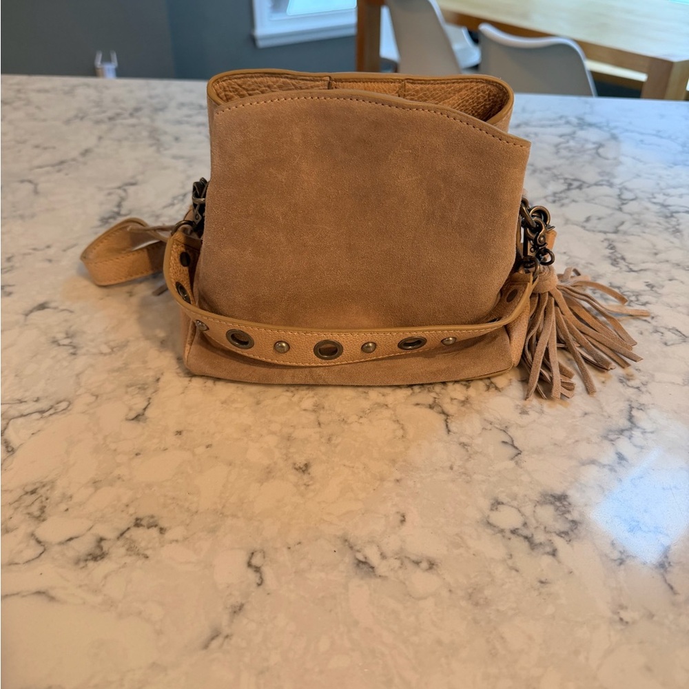 Free People Tan Mini Suede Bag